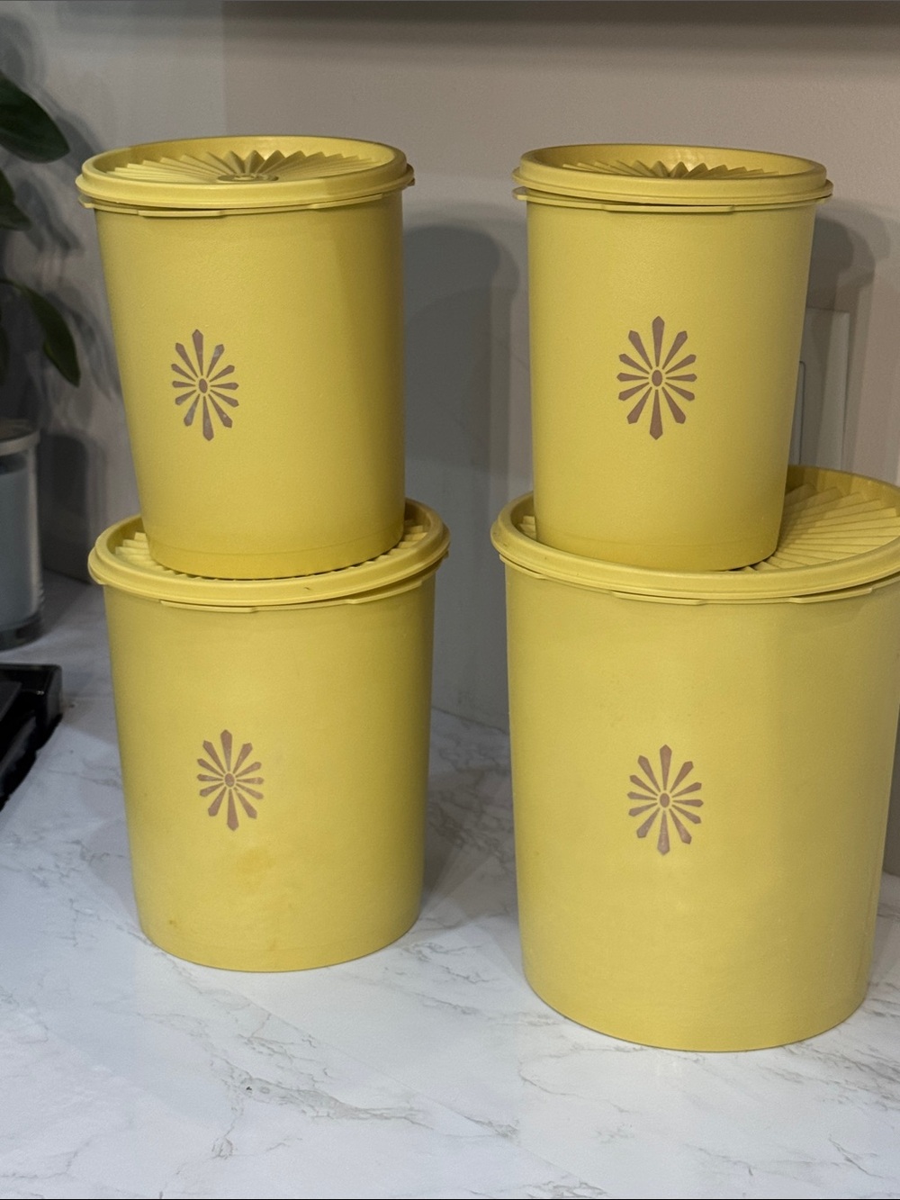 Tupperware Bright Yellow Floral Canister Set - Home Accents Decor